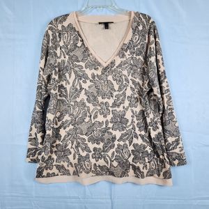 Lane Bryant Floral Romantic Sweater Chiffon Trim Pink Black Pullover Top 18/20